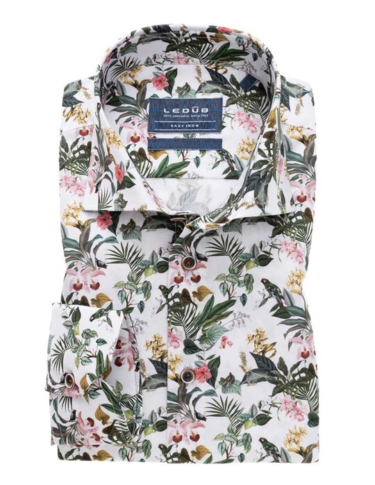Ledûb Wide Spread Floral Fantasy Overhemd Wit