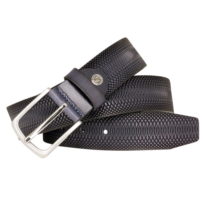 Lindenmann Decorative Texture Leather Belt Blue