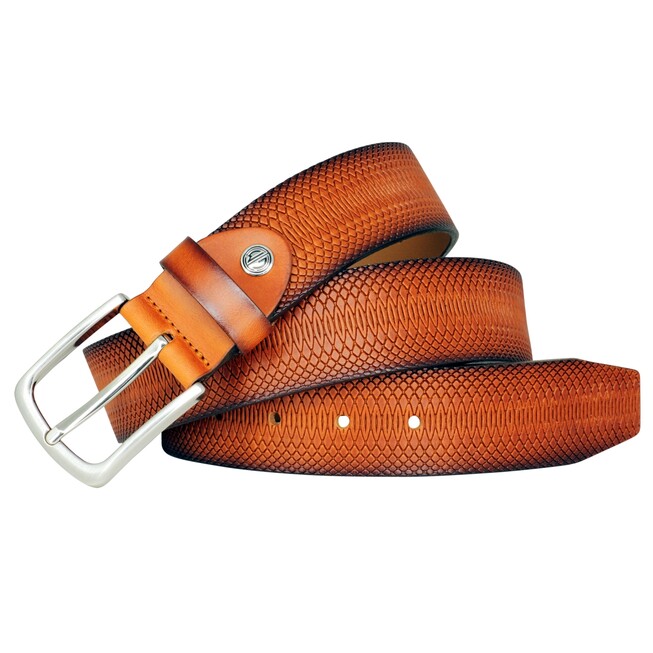 Lindenmann Decorative Texture Leather Belt Cognac