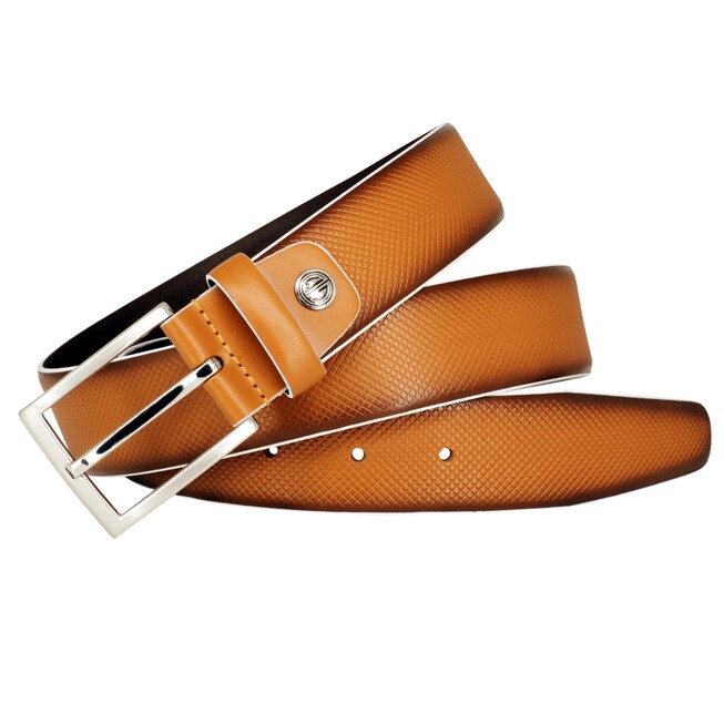 Lindenmann Diamond Textured Leather Belt Cognac