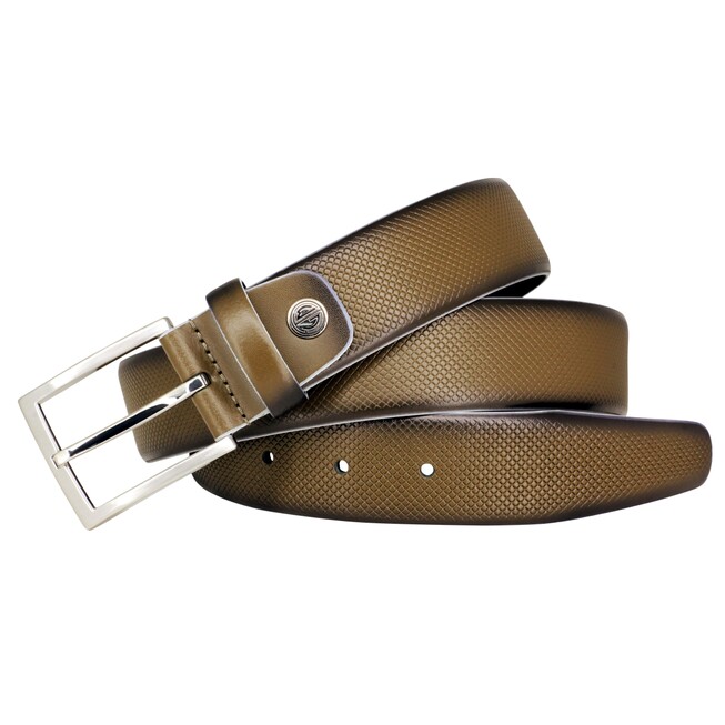 Lindenmann Diamond Textured Leather Belt Olive Green