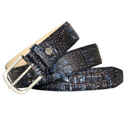 Lindenmann Faux Croc Leather Riem Navy-Bruin