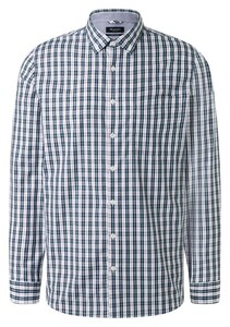 Maerz Allover Check Cotton Poplin Easy Care Overhemd Navy