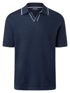 Maerz Allover Fine Texture Subtle Stripe Contrast Details Polo Dawn Blue