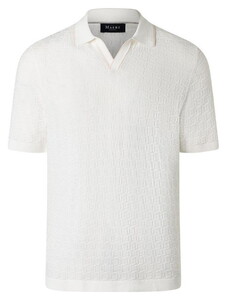 Maerz Allover Fine Texture Subtle Stripe Contrast Details Poloshirt Off White