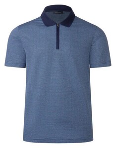 Maerz Allover Micro Lines Pattern Zip Collar Polo Navy