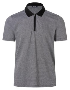 Maerz Allover Micro Lines Pattern Zip Collar Polo Zwart