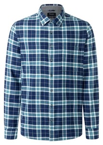 Maerz Button-Down Check Light Flannel Shirt Deep Sea