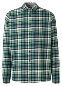 Maerz Button Down Light Flannel Cotton Check Shirt Forest