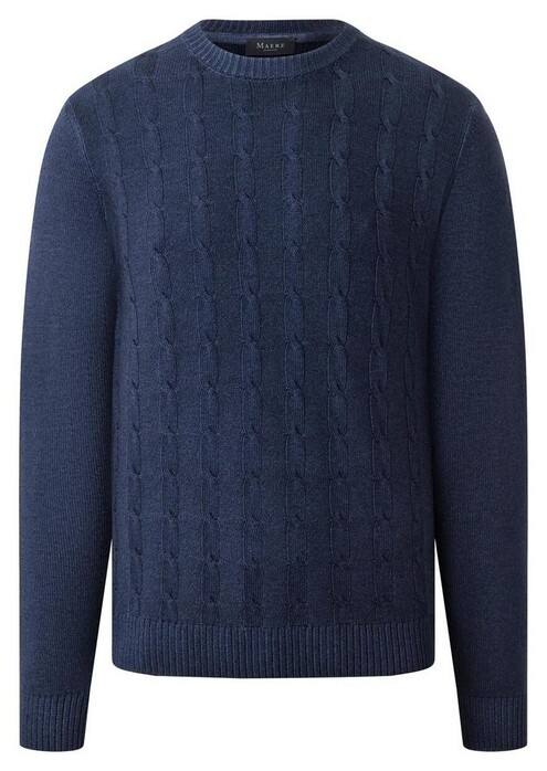 Maerz Cable Knit Extrafine Merino Garment Dye Pullover Navy