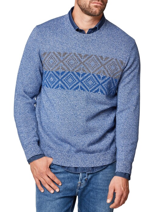 Maerz Check Pattern Melange Pullover Mid Blue