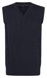 Maerz Cotton Cable Knit V-Neck Pullunder Slip-Over Navy