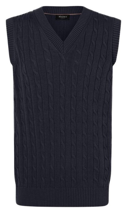 Maerz Cotton Cable Knit V-Neck Pullunder Slip-Over Navy