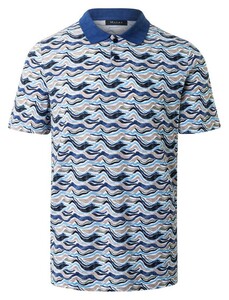 Maerz Cotton Fantasy Wave Pattern Poloshirt Nautic Blue