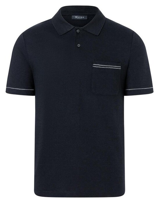 Maerz Cotton Linen Mix Summer Poloshirt Navy