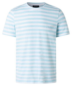 Maerz Cotton Linnen Crew Neck Striped Short Sleeve T-Shirt Bright Aqua