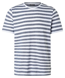 Maerz Cotton Linnen Crew Neck Striped Short Sleeve T-Shirt Deep Sea