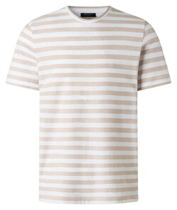 Maerz Cotton Linnen Crew Neck Striped Short Sleeve T-Shirt Frappuccino