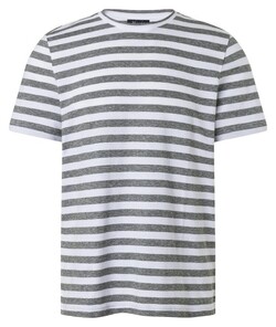 Maerz Cotton Linnen Crew Neck Striped Short Sleeve T-Shirt Grape Leaf