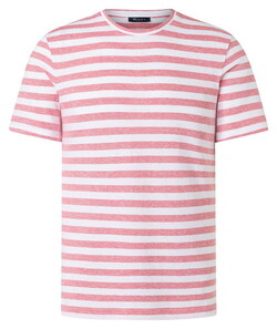 Maerz Cotton Linnen Crew Neck Striped Short Sleeve T-Shirt Shiny Flamingo