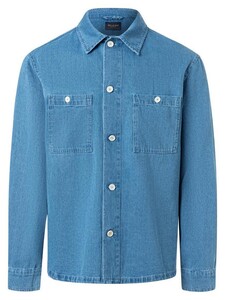 Maerz Cotton Linnen Denim Look Large Buttons Overshirt Deep Sea
