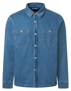 Maerz Cotton Linnen Large Buttons Denim Overshirt Dawn Blue