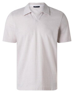 Maerz Cotton Linnen Subtle Stripe No Button Collar Polo Frappuccino
