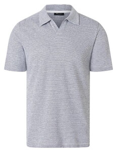 Maerz Cotton Linnen Subtle Stripe No Button Collar Polo Navy
