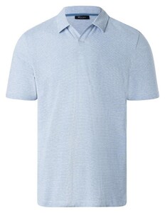 Maerz Cotton Linnen Subtle Stripe No Button Collar Polo Shades Of Blue