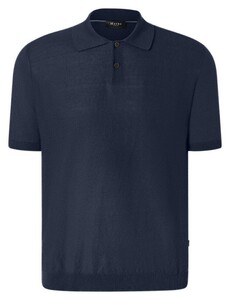 Maerz Cotton Linnen Uni Color Subtle Texture Polo Deep Sea