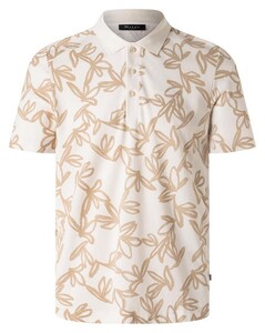Maerz Cotton Piqué Fantasy Leaf Pattern Poloshirt Iced Coffee