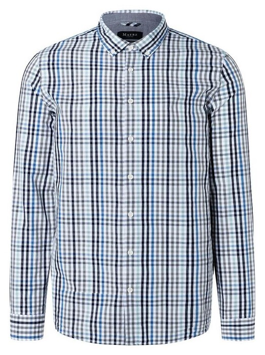 Maerz Cotton Poplin Button-Down Check Overhemd Faded Mint