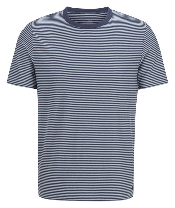 Maerz Cotton Stripe Round Neck T-Shirt Indigo