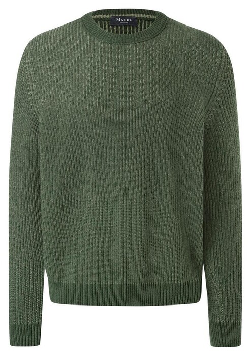 Maerz Crew Neck Wool Rib Knit Pullover Dark Green