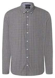 Maerz Easy Care Cotton Button Down Allover Multi Check Overhemd Deep Sea-Beige