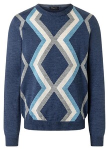 Maerz Fantasy Multi Stripe Zig-Zag Merino Superwash Trui Deep Sea