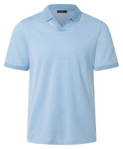 Maerz Fine Stripe No Button Polo Collar Blue Sky