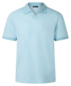 Maerz Fine Stripe No Button Polo Collar Bright Aqua