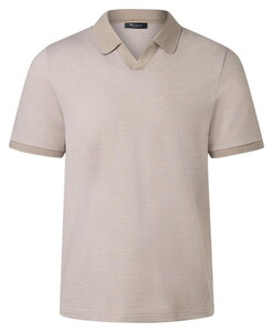 Maerz Fine Stripe No Button Polo Collar Frappuccino
