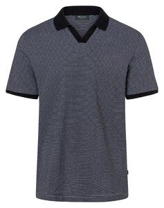 Maerz Fine Stripe No Button Polo Collar Navy