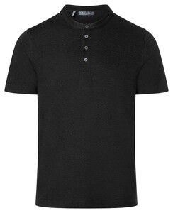 Maerz Fine Stripe Round Neck Buttons Poloshirt Black