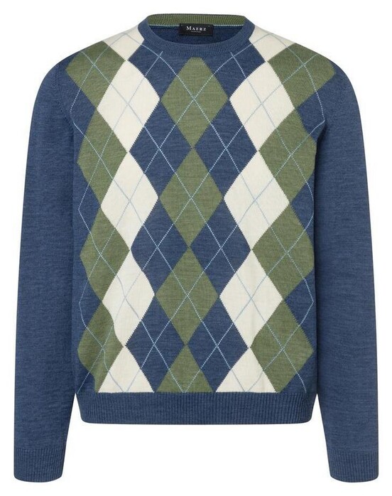 Maerz Merino Argyle Check Pullover Deep Sea