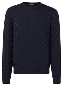 Maerz Merino Extrafine Knit Check Pattern Pullover Navy