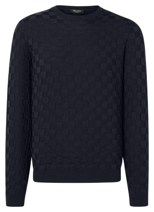 Maerz Merino Extrafine Knit Check Pattern Trui Navy