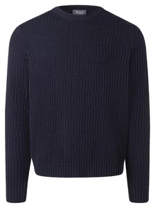 Maerz Merino Superwash Crew Neck Uni Color Fantasy Texture Knit Pullover Navy