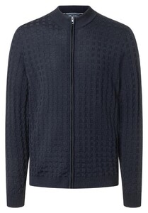 Maerz Merino Wool Block Pattern Knit Cardigan Zip Navy