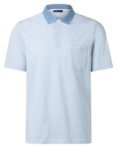 Maerz Micro Texture Pattern Contrast Collar Cotton Polo Blue Sky