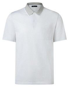 Maerz Micro Texture Pattern Contrast Collar Cotton Polo Clear Silver