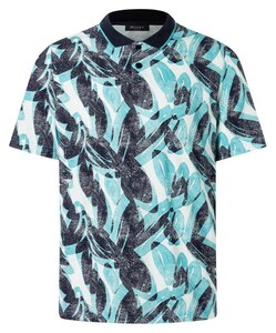 Maerz Modern Abstract Leaves Pattern Cotton Piqué Polo Navy