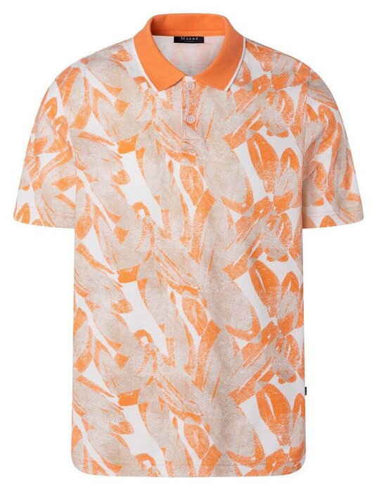 Maerz Modern Abstract Leaves Pattern Cotton Piqué Poloshirt Tangerine